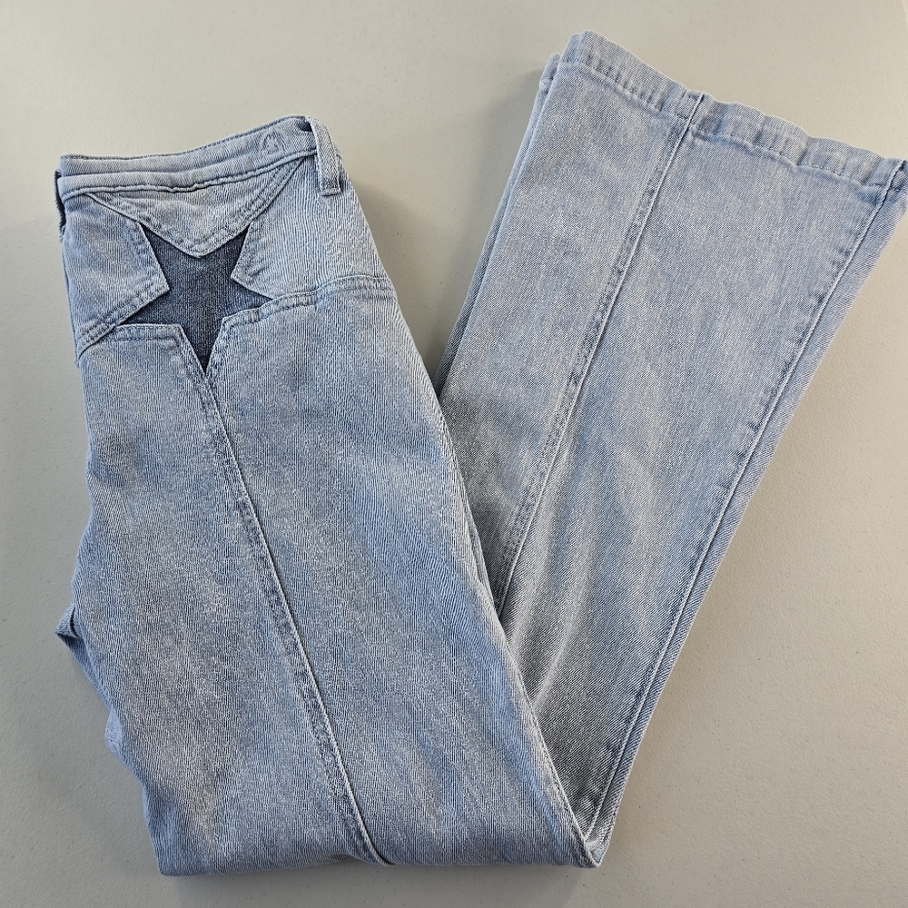 PTCL Ethical Clothing Star Back Flare Leg Jeans Light Wash Size 29 - Picture 2 of 13